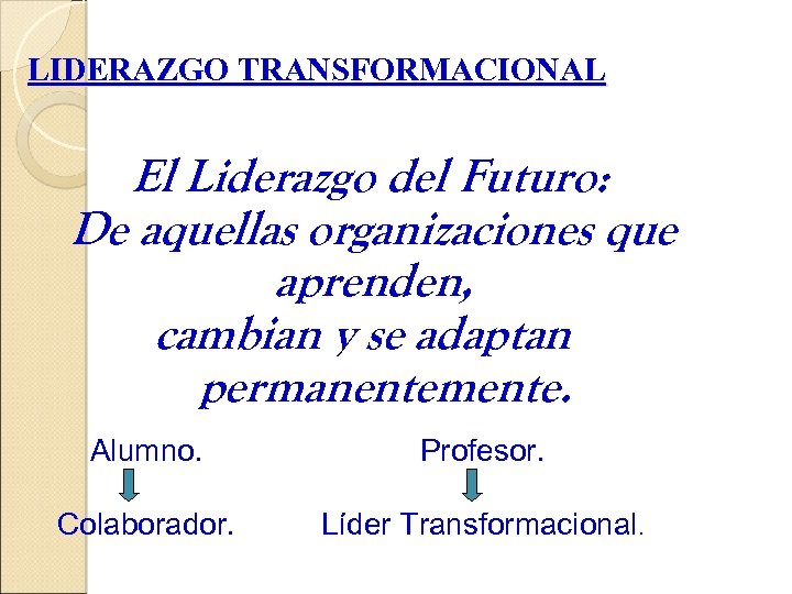 LIDERAZGO TRANSFORMACIONAL El Liderazgo del Futuro: De aquellas organizaciones que aprenden, cambian y se