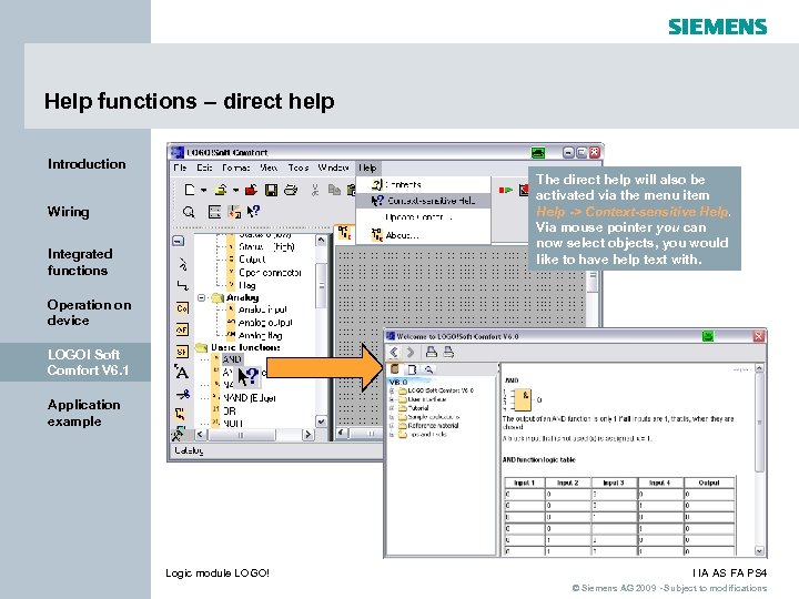 Help functions – direct help Introduction The direct help will also be activated via