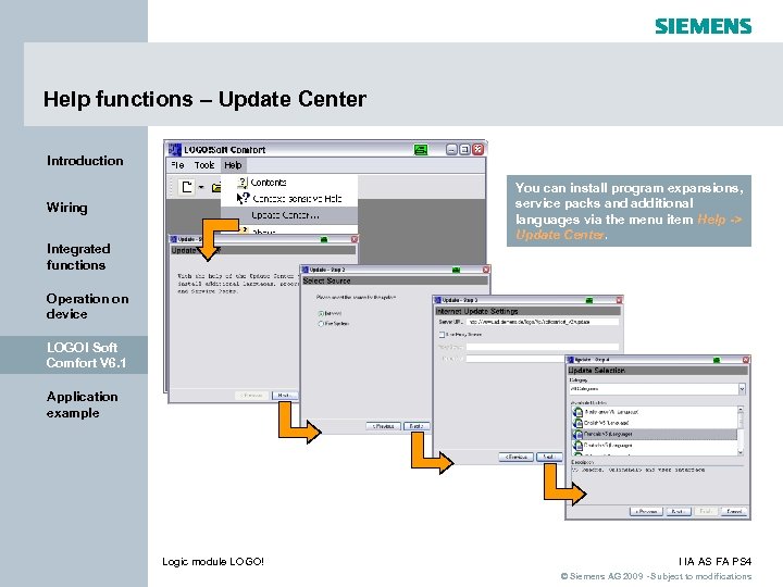 Help functions – Update Center Introduction You can install program expansions, service packs and