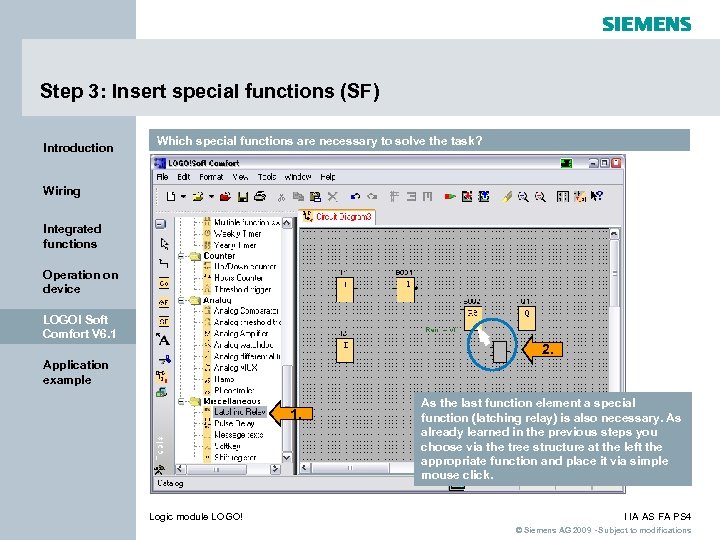 Step 3: Insert special functions (SF) Introduction Which special functions are necessary to solve