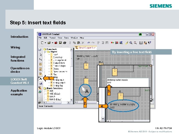 Step 5: Insert text fields Introduction Wiring By inserting a free text field. Integrated