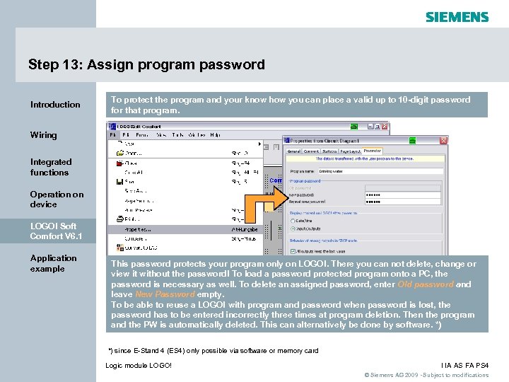 Step 13: Assign program password Introduction To protect the program and your know how