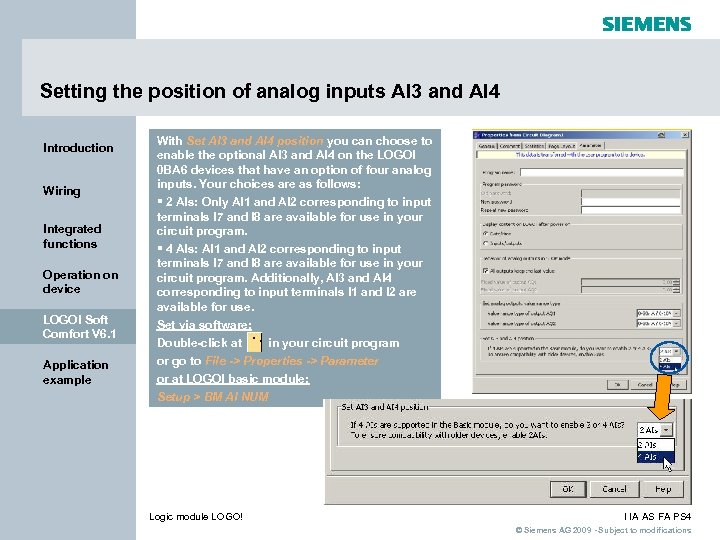 Setting the position of analog inputs AI 3 and AI 4 Introduction Wiring Integrated