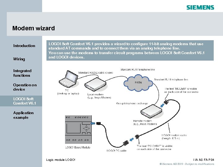 Modem wizard Introduction Wiring LOGO! Soft Comfort V 6. 1 provides a wizard to