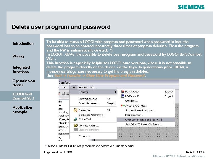 Delete user program and password Introduction Wiring Integrated functions To be able to reuse