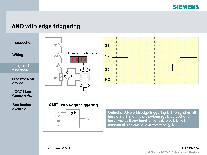 AND with edge triggering Introduction Wiring S 1 S 2 Electro mechanical counter 0