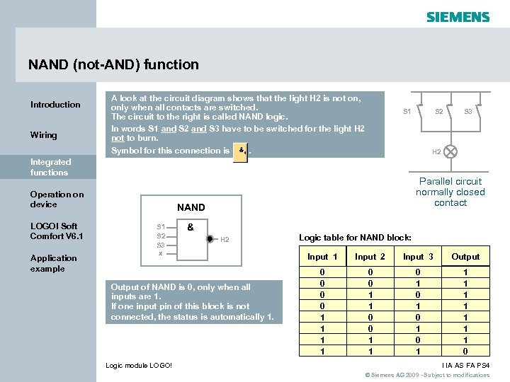 NAND (not-AND) function Introduction Wiring A look at the circuit diagram shows that the