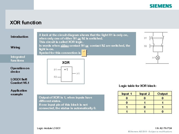 XOR function Introduction Wiring A look at the circuit diagram shows that the light