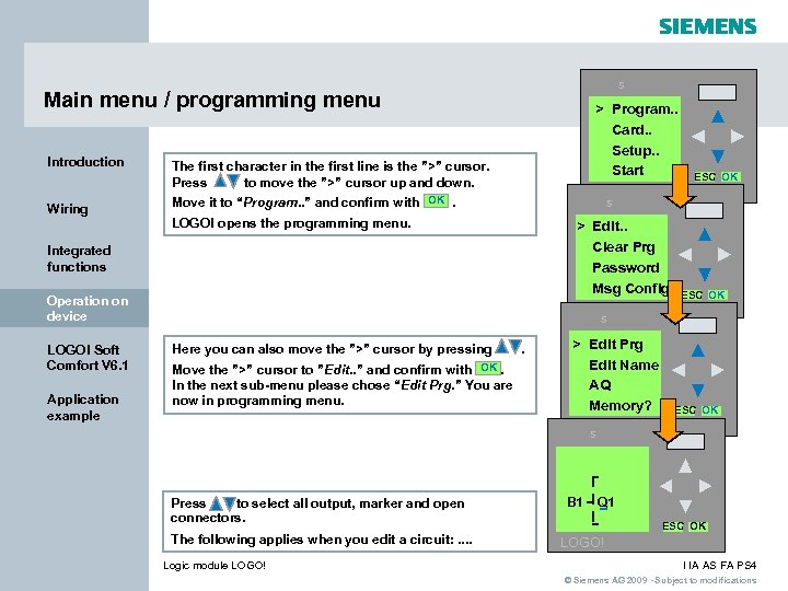 s Main menu / programming menu Introduction Wiring > Program. . Card. . Setup.