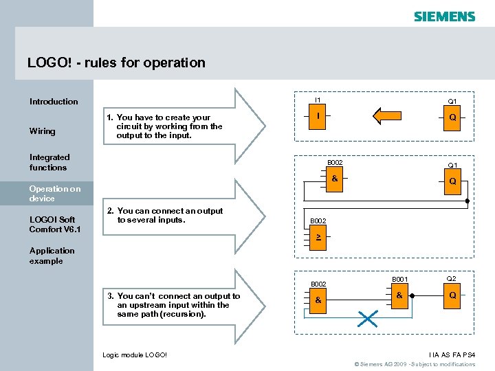 LOGO! - rules for operation I 1 Introduction Wiring 1. You have to create