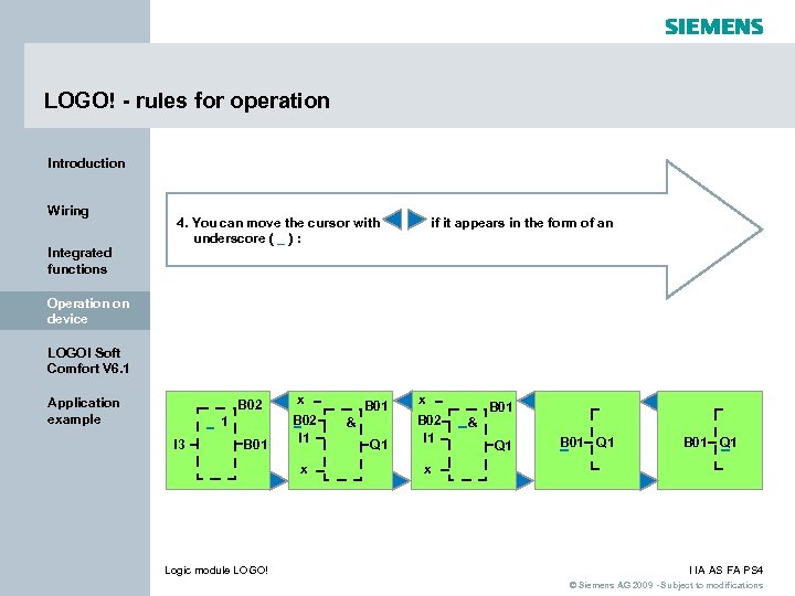 LOGO! - rules for operation Introduction Wiring Integrated functions 4. You can move the