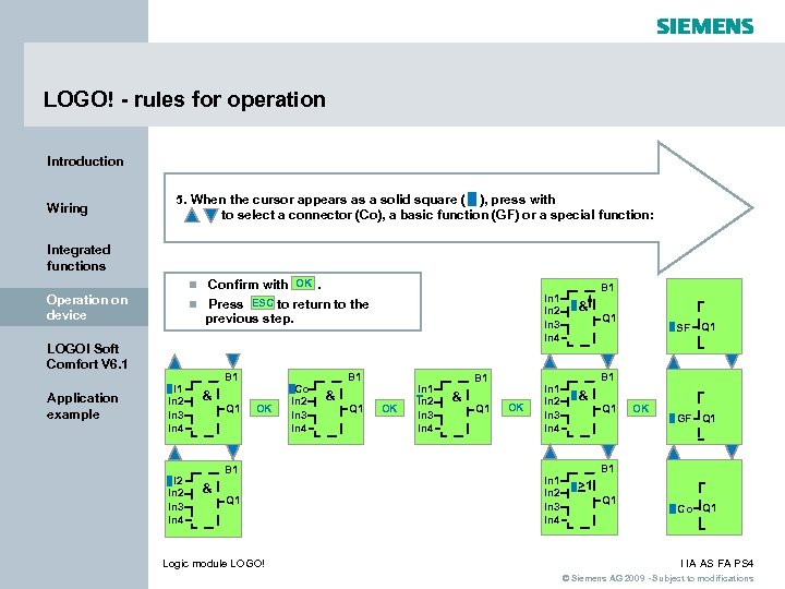 LOGO! - rules for operation Introduction Wiring 5. When the cursor appears as a