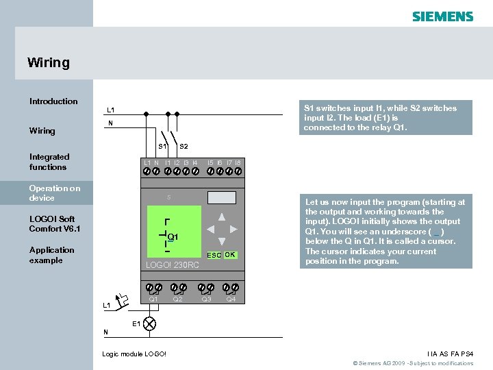 Wiring Introduction Wiring S 1 switches input I 1, while S 2 switches input