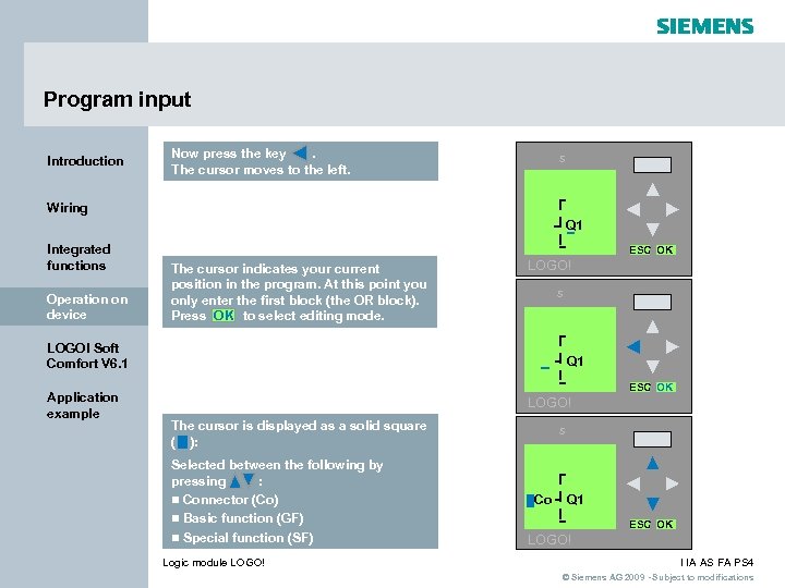 Program input Introduction Now press the key. The cursor moves to the left. s