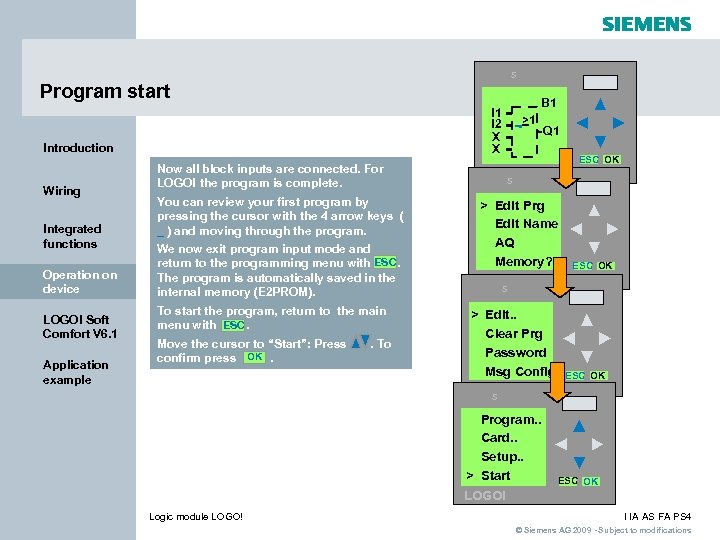 s Program start I 1 I 2 X X Introduction Wiring Integrated functions Operation