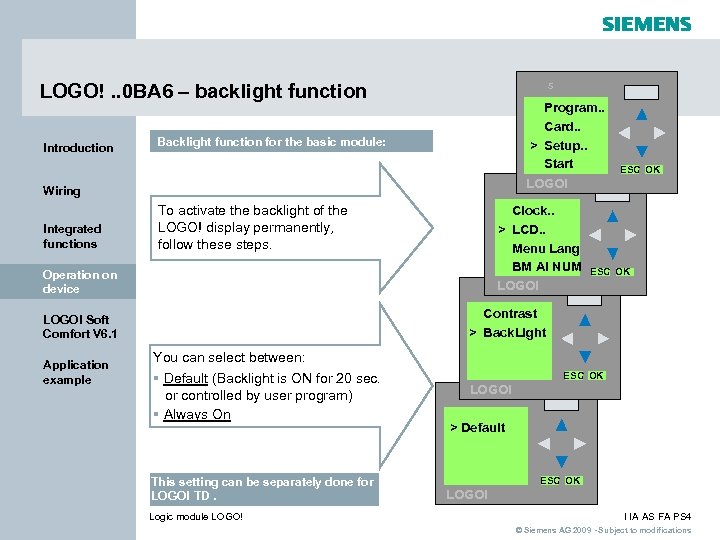 s LOGO!. . 0 BA 6 – backlight function Introduction Program. . Card. .