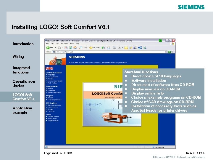 Installing LOGO! Soft Comfort V 6. 1 Introduction Wiring Integrated functions Start. html functions
