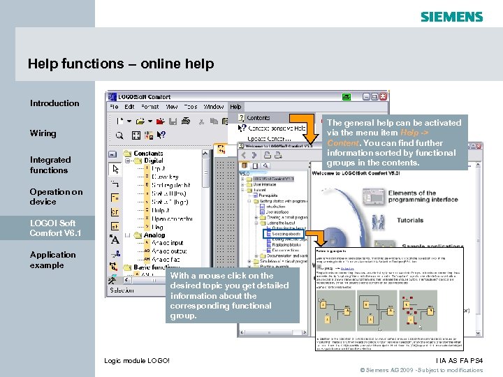 Help functions – online help Introduction The general help can be activated via the