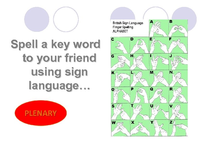 Spell a key word to your friend using sign language… 