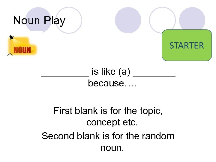 Noun Play _____ is like (a) ____ because…. First blank is for the topic,