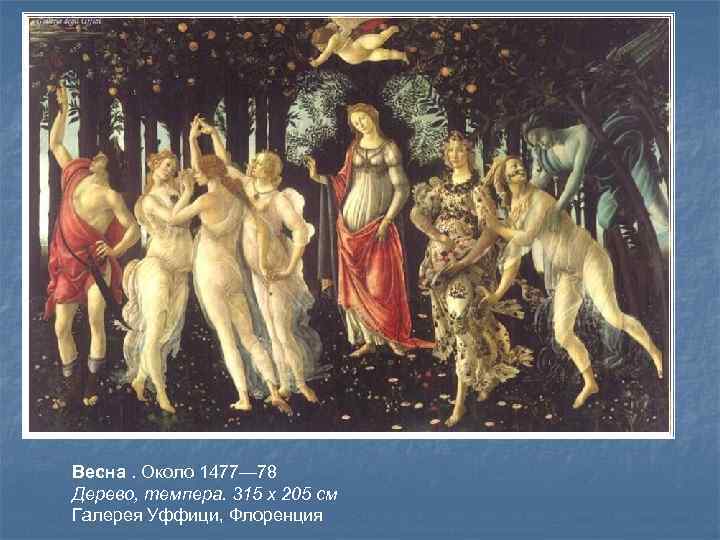 Весна. Около 1477— 78 Дерево, темпера. 315 х 205 см Галерея Уффици, Флоренция 