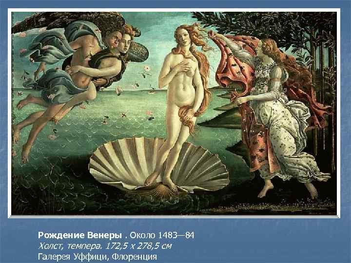 Рождение Венеры. Около 1483— 84 Холст, темпера. 172, 5 x 278, 5 см Галерея