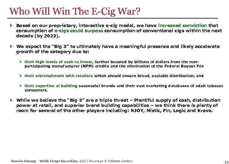 Who Will Win The E-Cig War? Ø Based on our proprietary, interactive e-cig model,