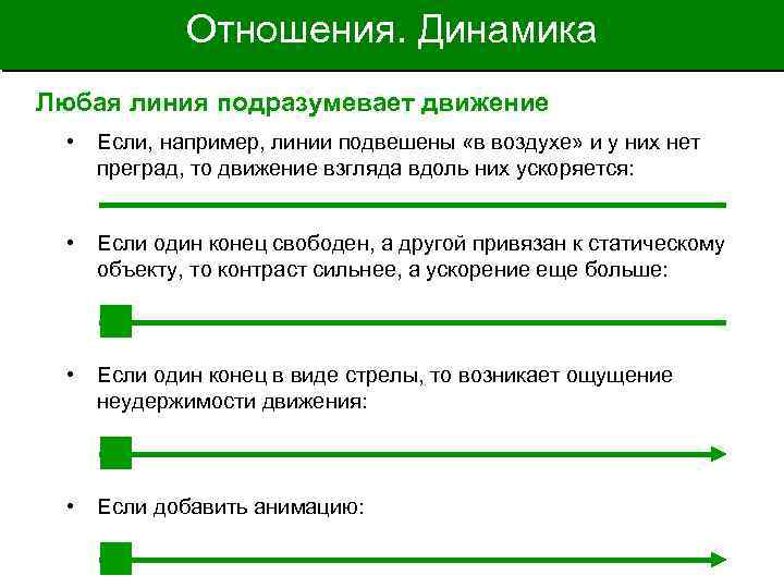 Отношения. Динамика Любая линия подразумевает движение • Если, например, линии подвешены «в воздухе» и