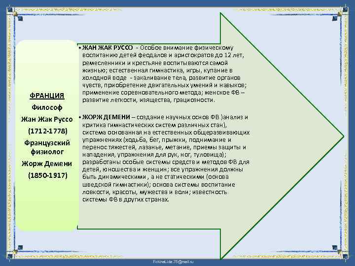 ФРАНЦИЯ • ЖАН ЖАК РУССО - Особое внимание физическому воспитанию детей феодалов и аристократов