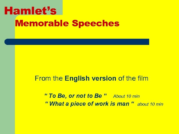 Hamlet’s Memorable Speeches From the English version of the film “ To Be, or
