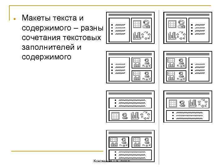  Макеты текста и содержимого – разные сочетания текстовых заполнителей и содержимого Коновалова Т.