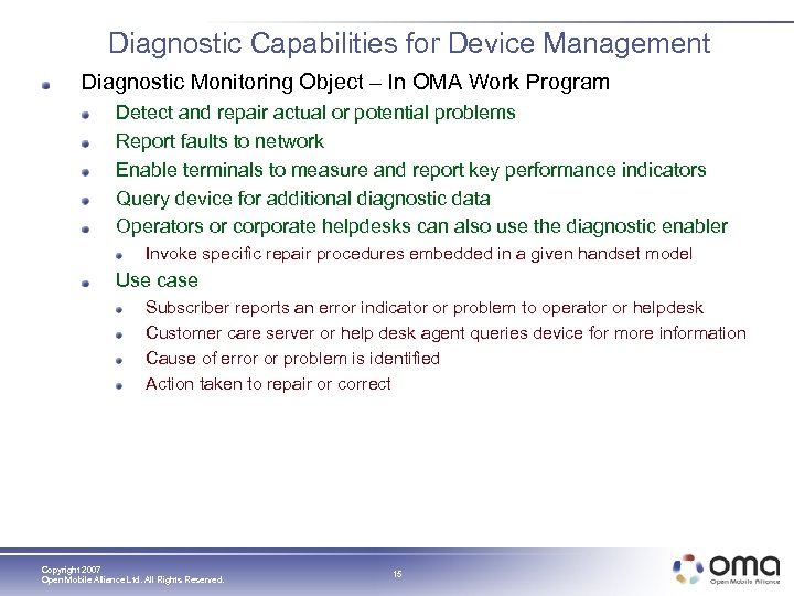 Diagnostic Capabilities for Device Management Diagnostic Monitoring Object – In OMA Work Program Detect