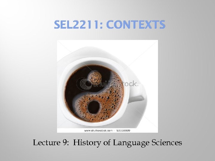 SEL 2211: CONTEXTS Lecture 9: History of Language Sciences 