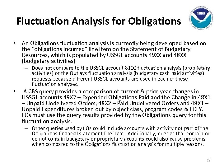 Fluctuation Analysis for Obligations • An Obligations fluctuation analysis is currently being developed based