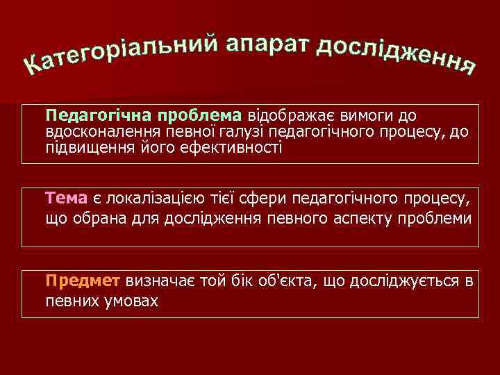 Педагогічна проблема відображає вимоги до вдосконалення певної галузі педагогічного процесу, до підвищення його ефективності