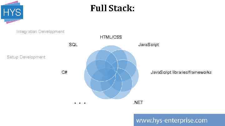 Full Stack: Integration Development HTML/CSS SQL Java. Script Setup Development C# Java. Script libraries/frameworks