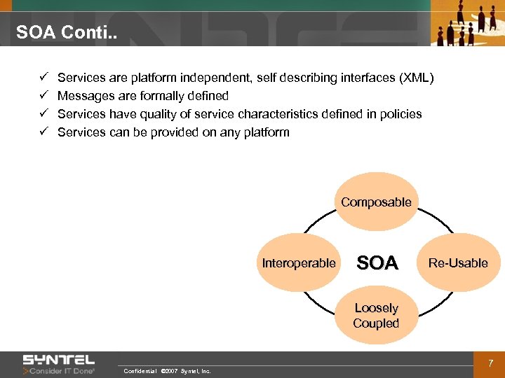 SOA Conti. . ü ü Services are platform independent, self describing interfaces (XML) Messages
