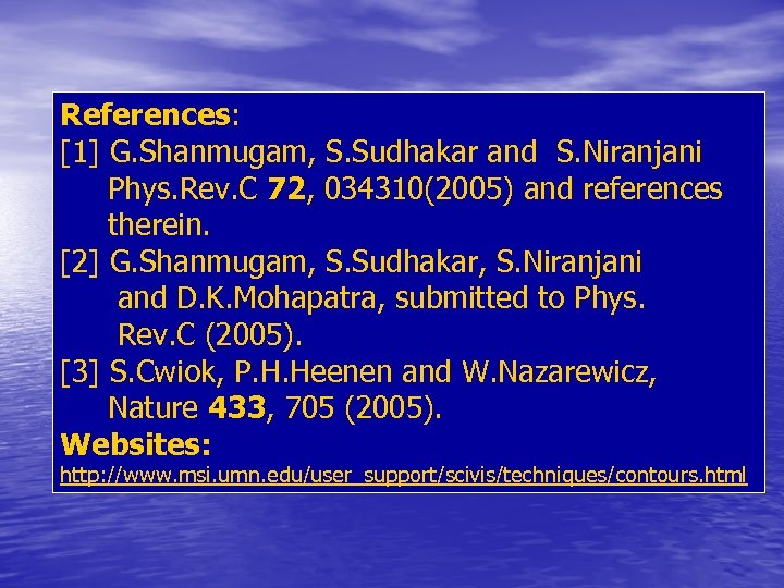 References: [1] G. Shanmugam, S. Sudhakar and S. Niranjani Phys. Rev. C 72, 034310(2005)