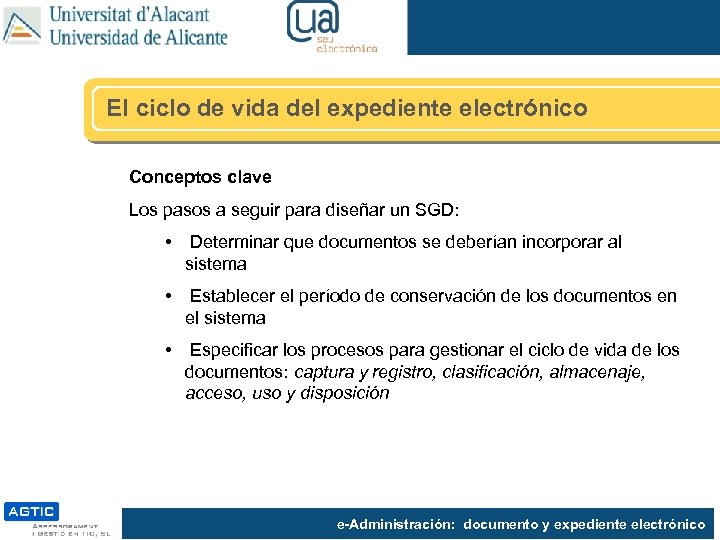 El ciclo de vida del expediente electrónico Conceptos clave Los pasos a seguir para