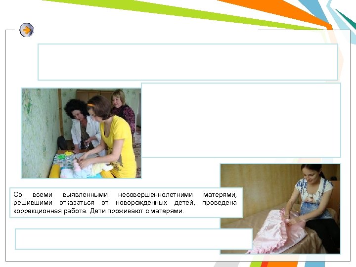 Со всеми выявленными несовершеннолетними решившими отказаться от новорожденных детей, коррекционная работа. Дети проживают с