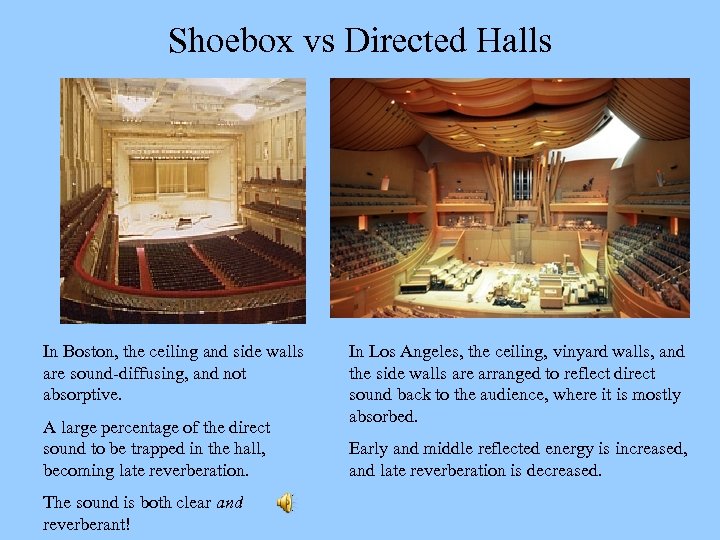 Shoebox vs Directed Halls In Boston, the ceiling and side walls are sound-diffusing, and