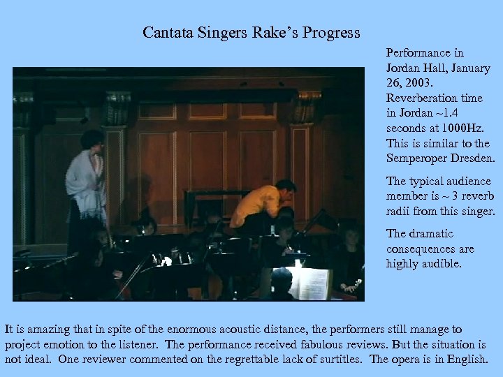 Cantata Singers Rake’s Progress Performance in Jordan Hall, January 26, 2003. Reverberation time in