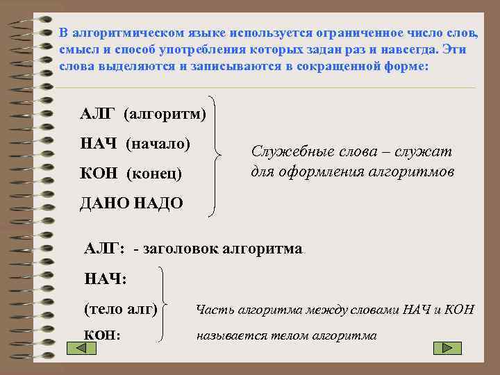 В алгоритмическом языке используется ограниченное число слов, смысл и способ употребления которых задан раз