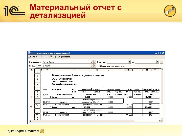 Материальный отчет с детализацией 
