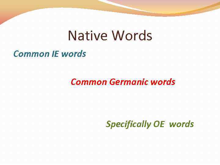 Native Words Common IE words Common Germaniс words Specifically OE words 