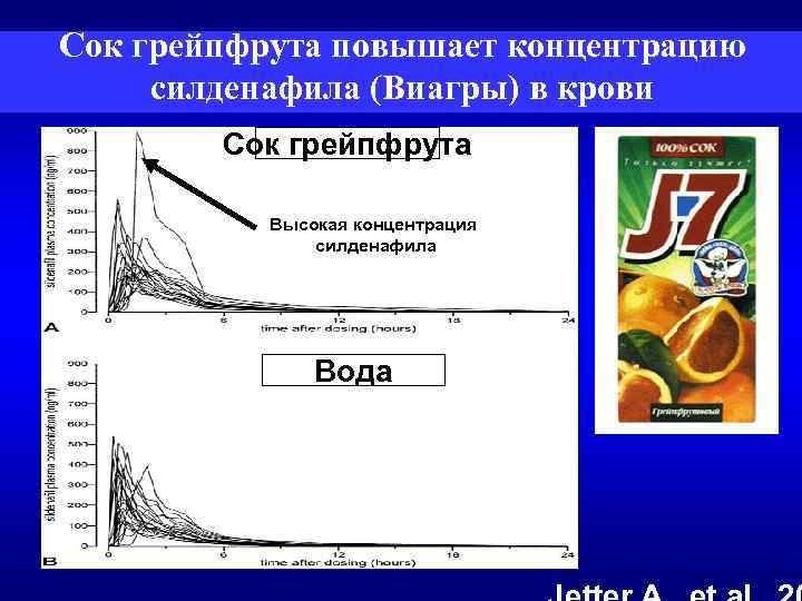 Сок грейпфрута повышает концентрацию силденафила (Виагры) в крови Сок грейпфрута Высокая концентрация силденафила Вода