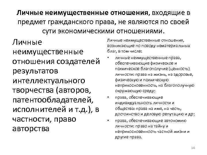 Личные неимущественные отношения, входящие в предмет гражданского права, не являются по своей сути экономическими