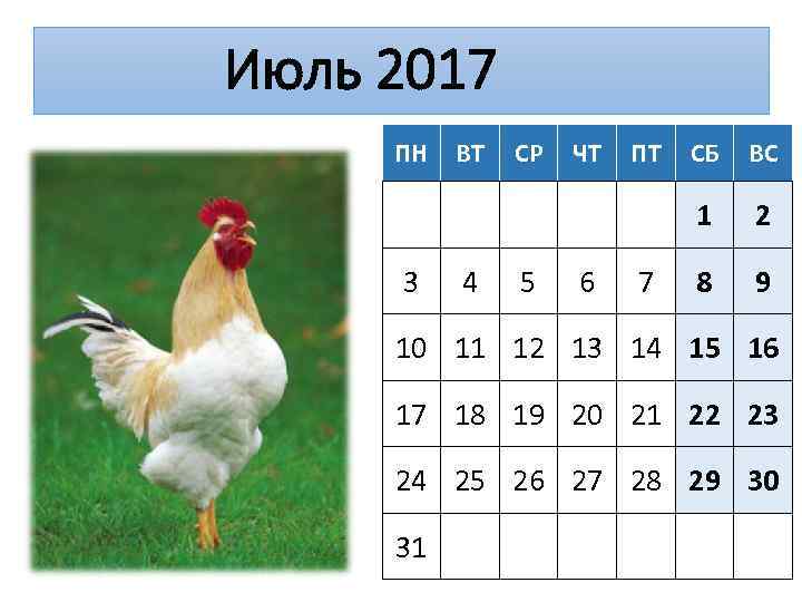 Июль 2017 ПН 4 СР 5 ЧТ 6 ПТ 7 СБ ВС 1 3
