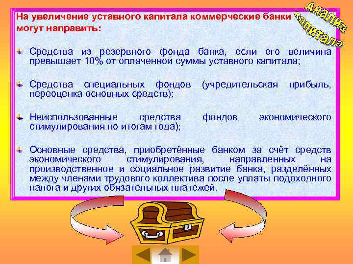 На увеличение уставного капитала коммерческие банки могут направить: Средства из резервного фонда банка, если