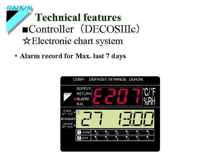 Technical features ■Controller（DECOSⅢc） ☆Electronic chart system ・Alarm record for Max. last 7 days “We
